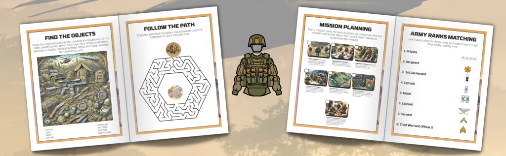 interior paged military themed activity book